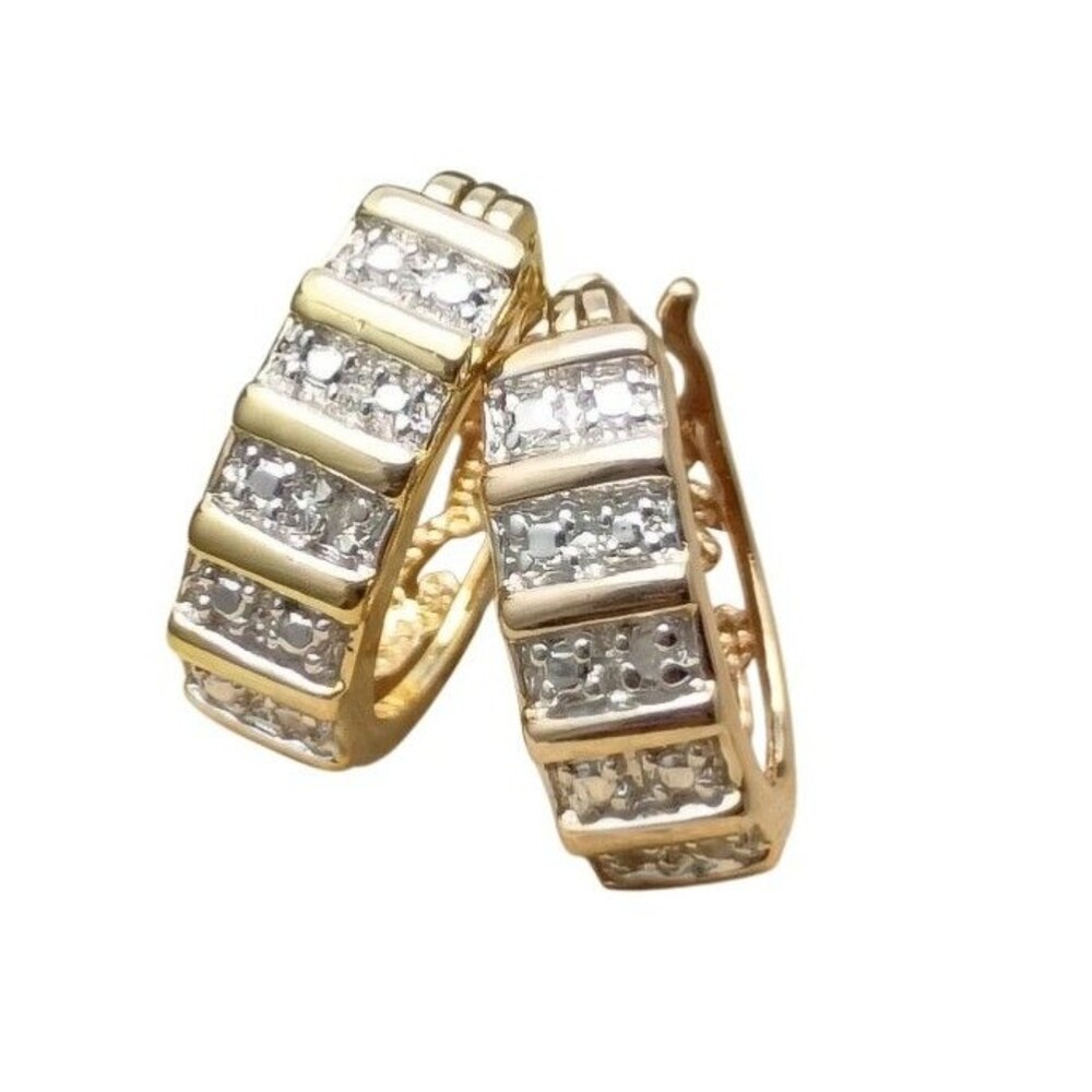 Ross-Simmons 18k Gold Vermeil Natural Diamond Huggie Hoop Earrings Vintage